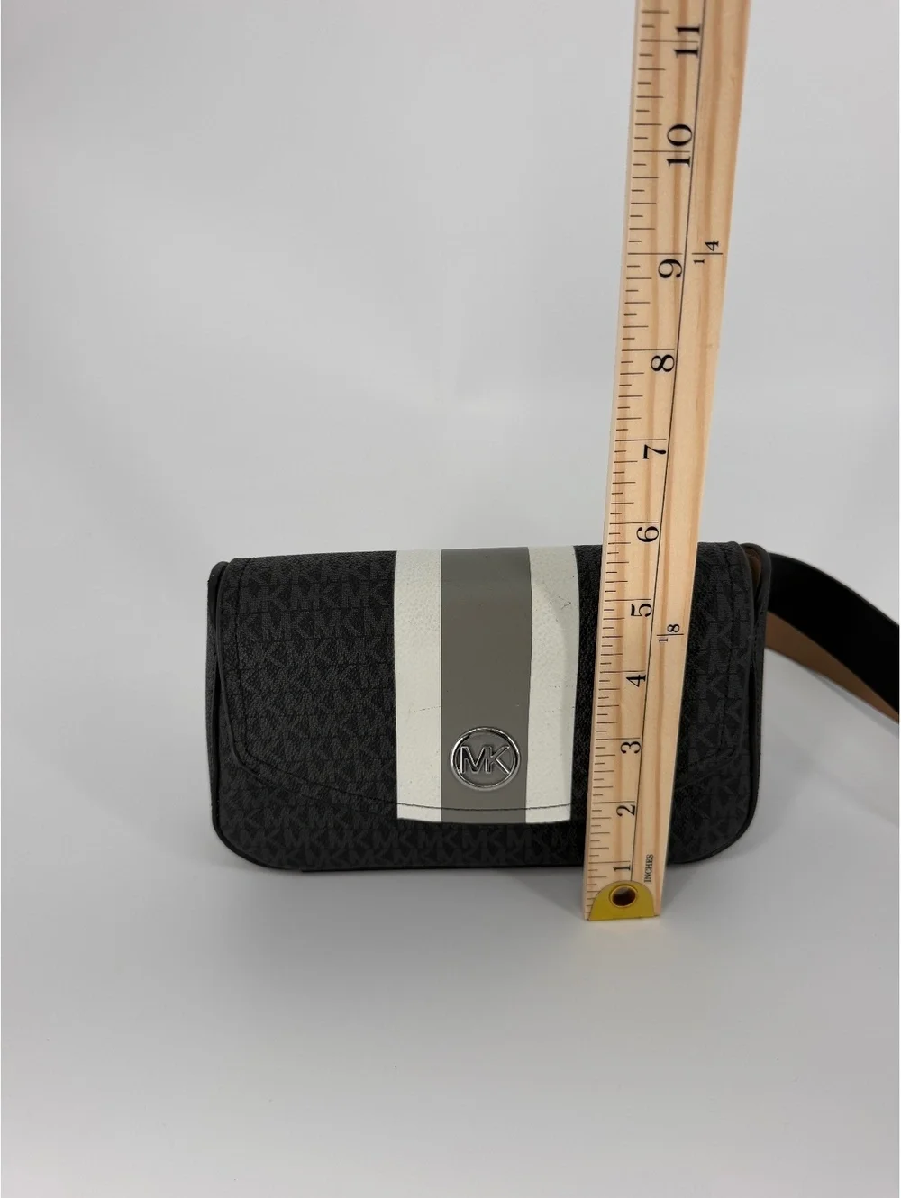 Michael Kors Black and Gray Signature Stripe Belt Bag